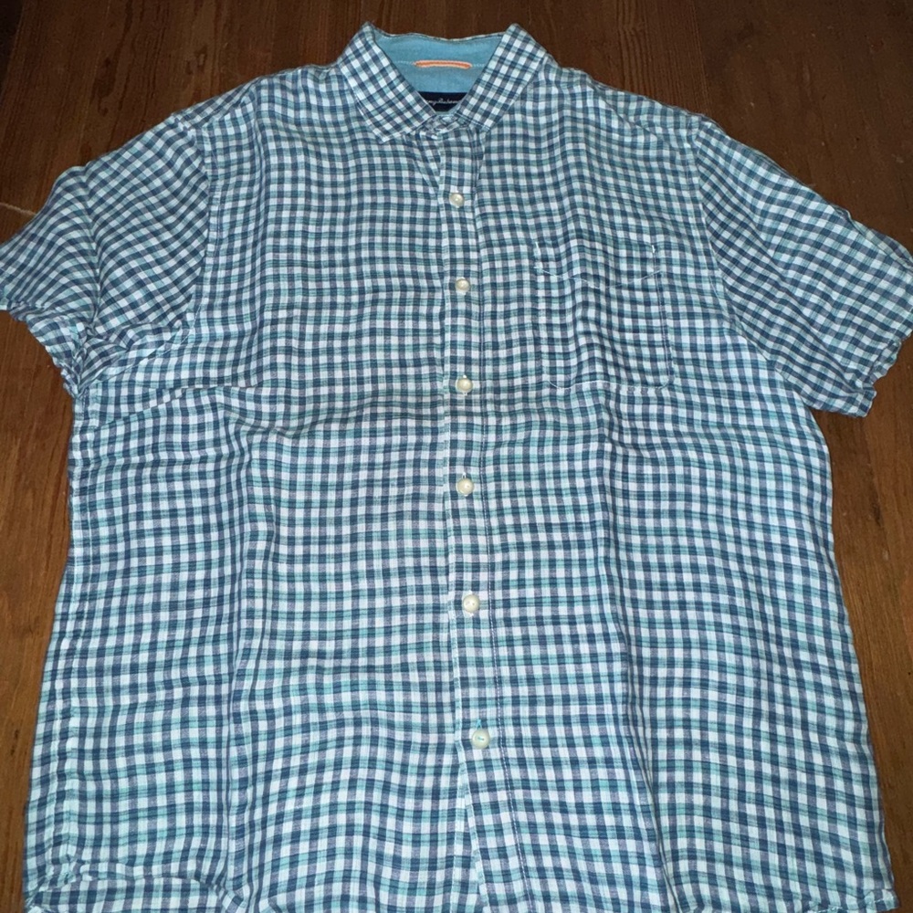 Tommy Bahama Green and White Plaid Shirt